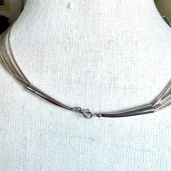 Southwest Style Necklace Earring Set Liquid Silver Semi-Precious Inlay Stones - Picture 14 of 16